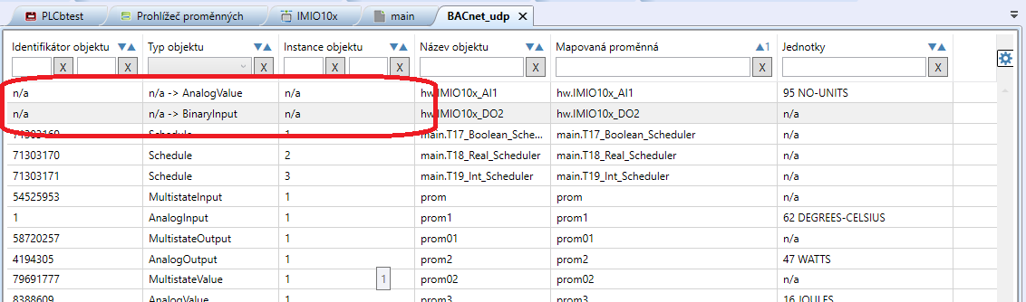BACnet variables added manually