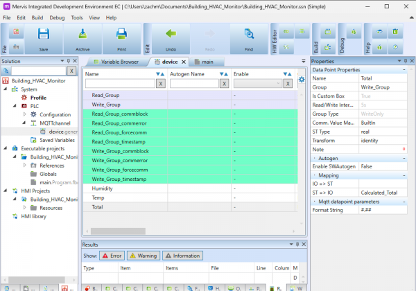 The Variable Browser showing datapoints cleanly separated into Read_Group and Write_Group